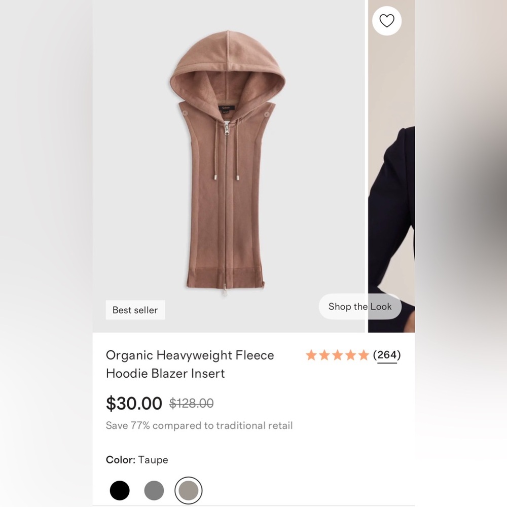 Quince Fleece Hoodie Blazer Insert - xs/s/m - Taupe